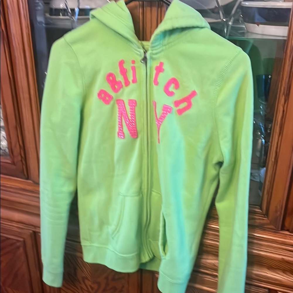 Abercrombie & Fitch Green Hoodie with Pink Accents